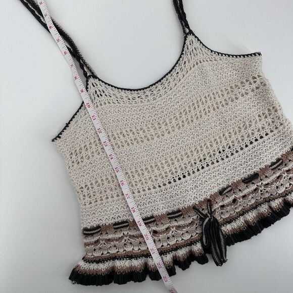 American Eagle Crochet Tie Waist Peplum Cropped Tank Top Size L Boho Festival - Picture 8 of 9